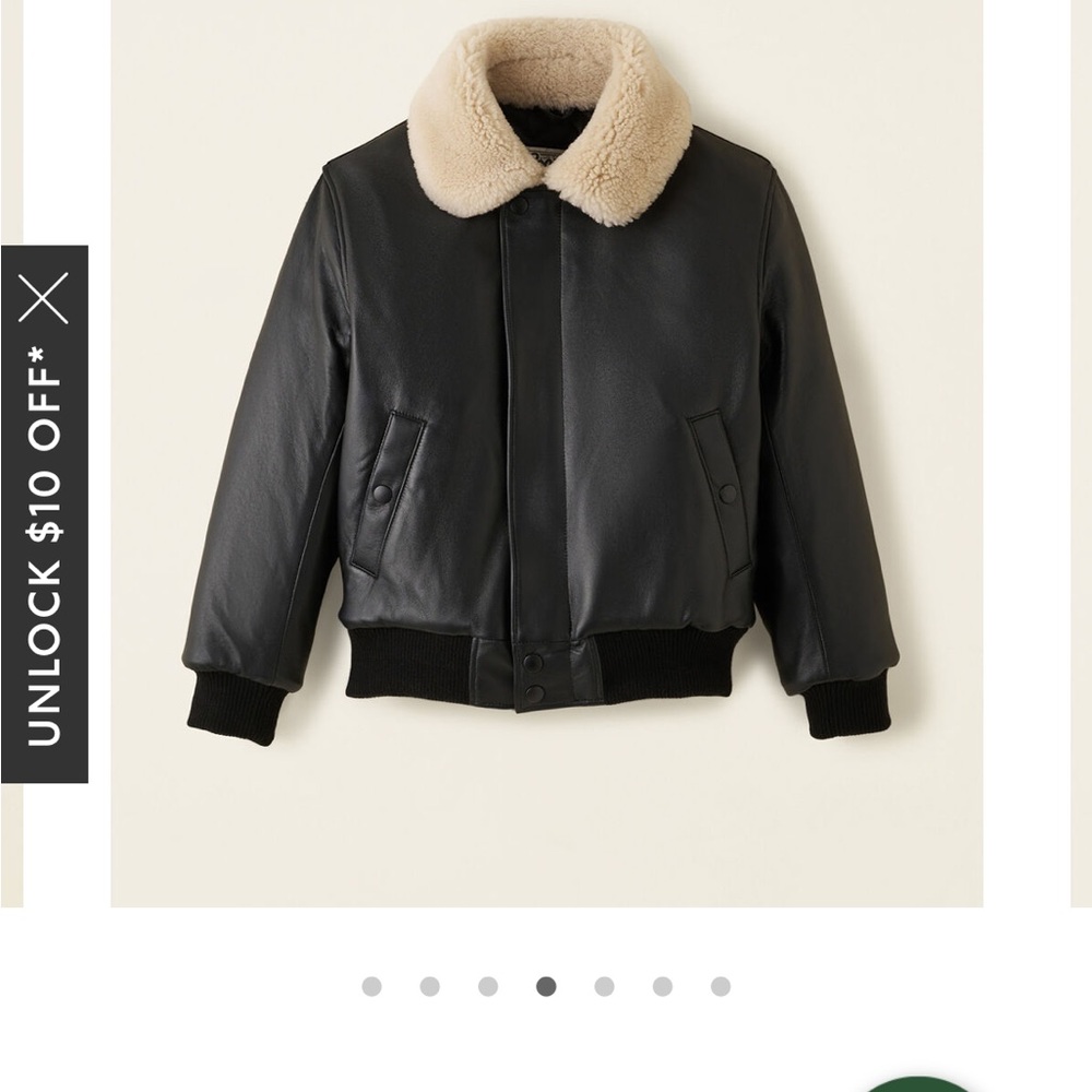 Roots Canada Leather Kids Aviator Jacket with Sherpa Collar XL - Picture 12 of 15